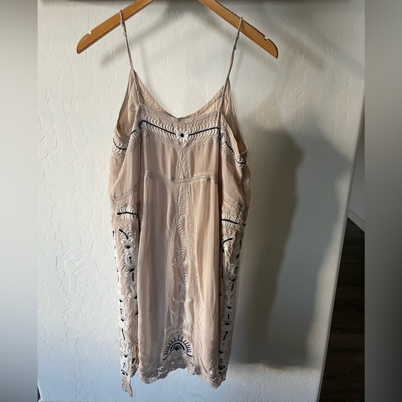 MAEVE/Anthro Boho Style Beige Embroidered Floral Dress, Spaghetti Strap—Size S•• - Picture 3 of 16